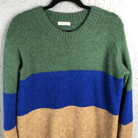 AYR Sweater Women Medium Green Blue Camel Alpaca Wool Blend The Kick Back Fuzzy - Picture 2 of 14